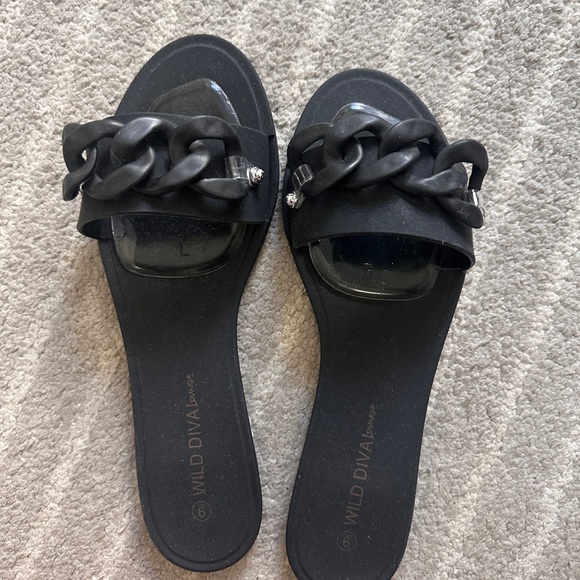 DIVA Lounge Shoes - DIVA Lounge Black Chain Slide Sandals